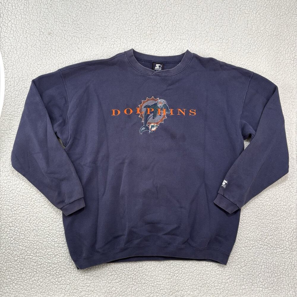 Vintage MIAMI DOLPHINS Starter Embroidered Sweatshirt Size XXL V Neck Spellout - Picture 1 of 8